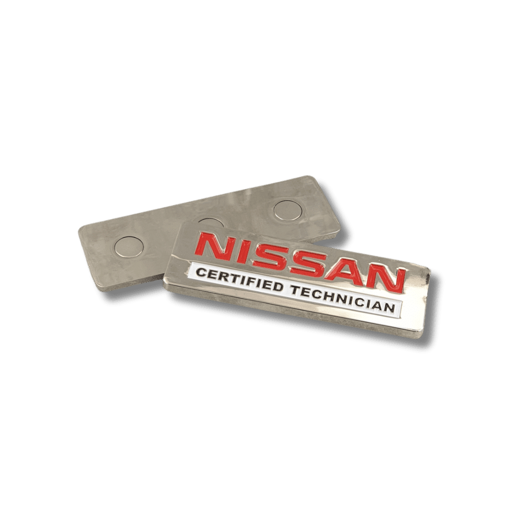nissan-metal-fridge-name-tag-magnets-lapelpinsaustralia Custom Made Metal Magnet Badges